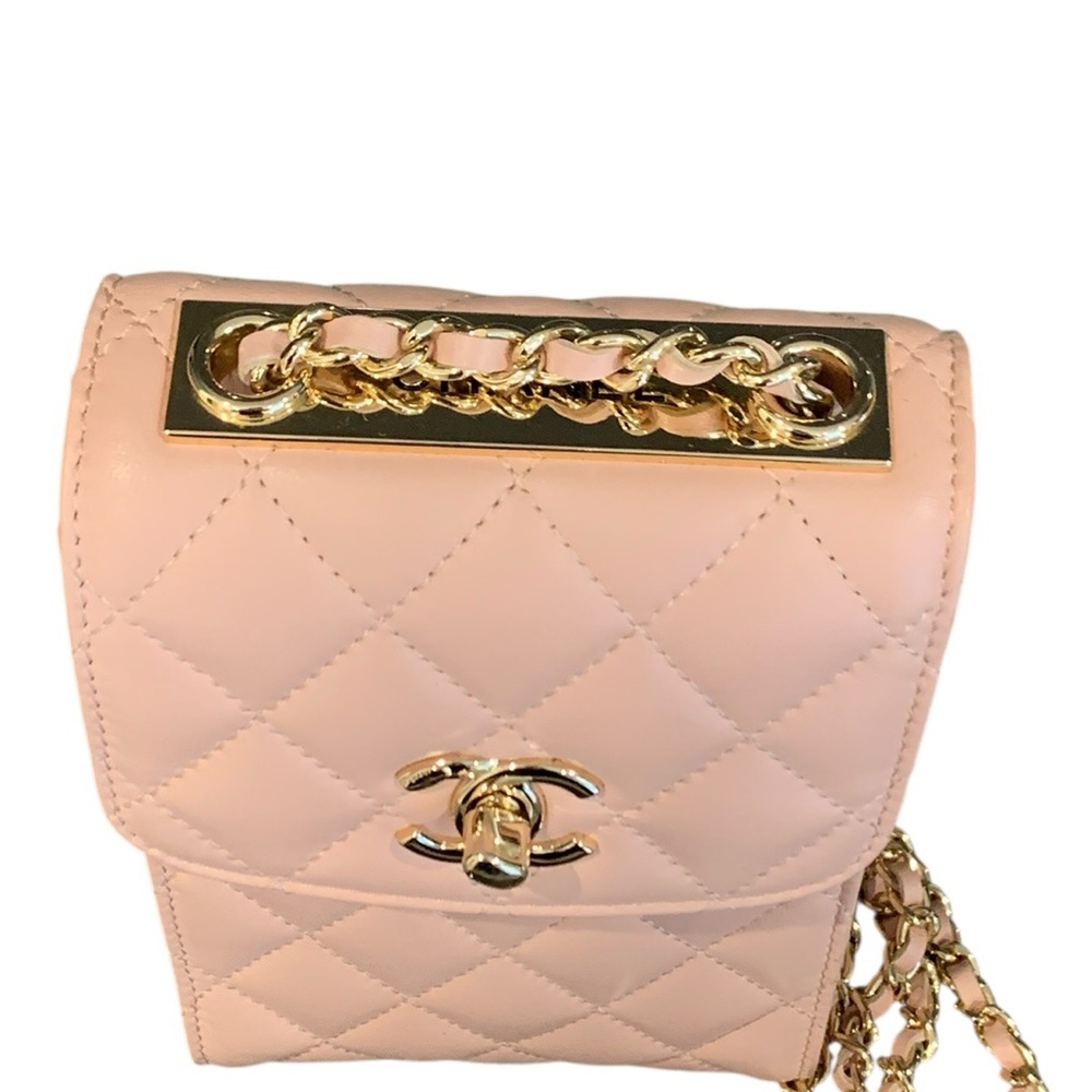🆕 Chanel Style Peach Leather Pearl Crush Chain Phone Holder Bag 🆕 - Picture 5 of 14
